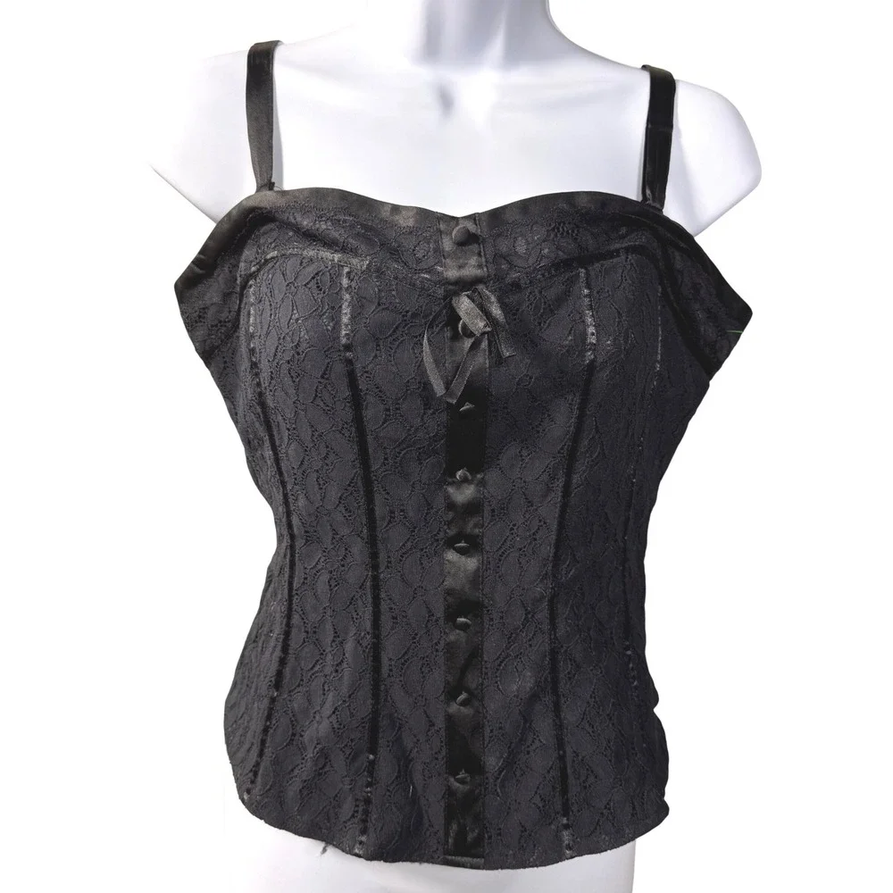 Black Lace Corset Style Top Bustier M Whimsigoth Dark Fairy Witch Goth - Picture 1 of 8